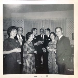 Belknap Street cocktail party (Jan 1963) From Left to Right: Kendall, Clovis’s Father, his Mother, Chuck, Sherman, Clovis, me, and Jack Pancoast