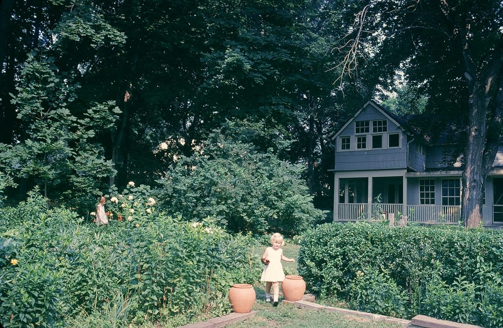 Catherine in the back yard at 2 Water Lane