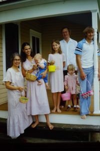 Family on back porch at Farm Easter 1981