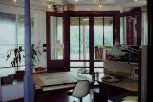 View from front entrance - Clovis Heimsath Architect office in the Country Place Hotel building, 1981