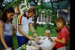 Decorating Easter eggs at the Farm 1981